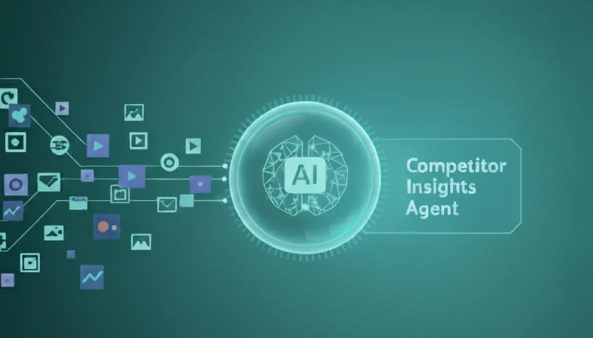 Visualization of AI analyzing competitor ads and market trends to produce structured insights