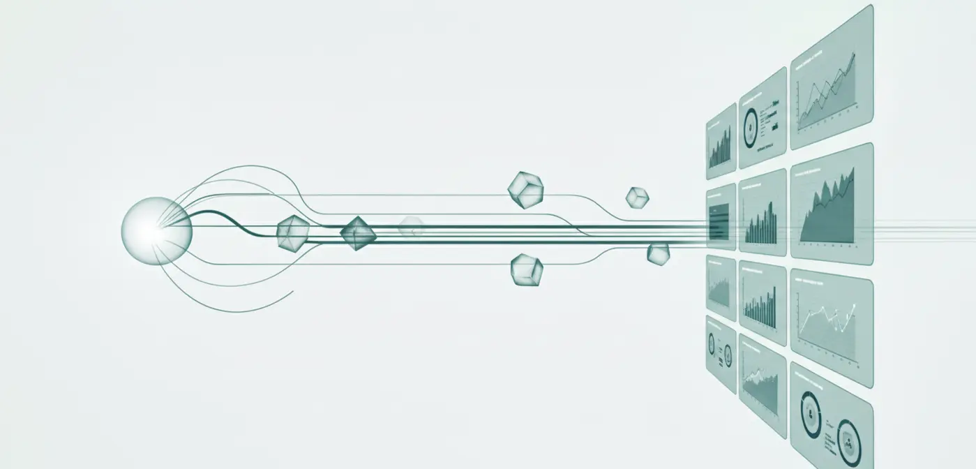 Visualization of an AI Agent parsing landing page URLs and generating structured performance metrics